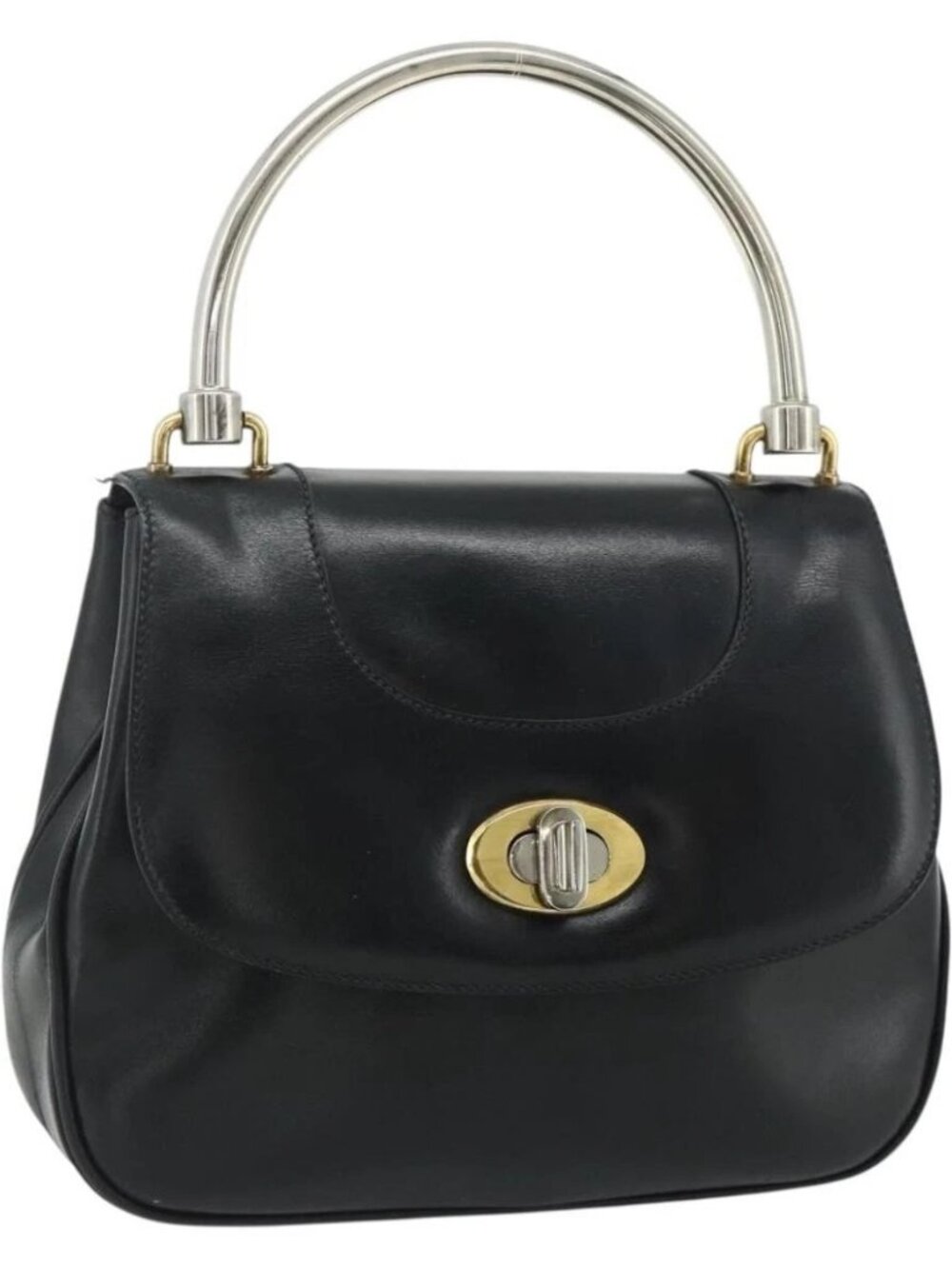 GUCCI Hand Bag Leather Black Auth 177281A